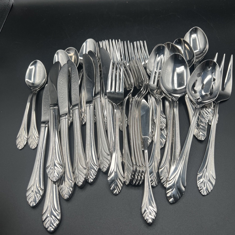 44 Piece Cambridge Stainless Steel Flatware Silverware Set Floral